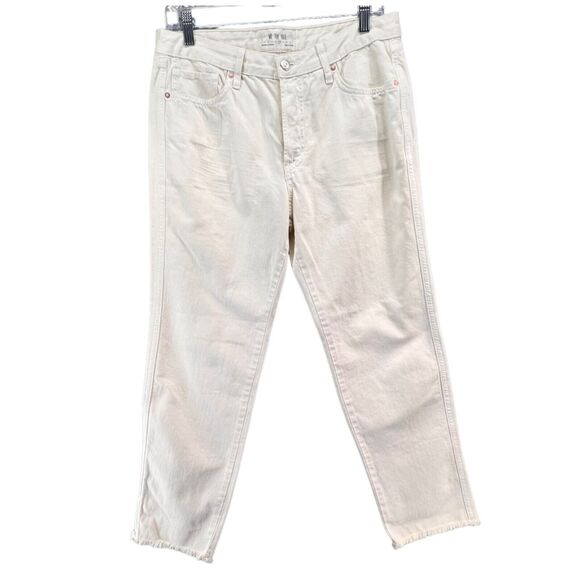 Free People We The Free Jeans Womens 27 Cream Tapered Leg Five Pocket Raw Hem - Picture 1 of 13